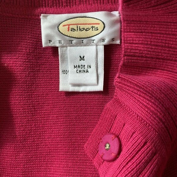 Women's Talbots Petites Cardigan Sweater Hidden Snap Up Pink SZ M 100% Cotton - Picture 6 of 12